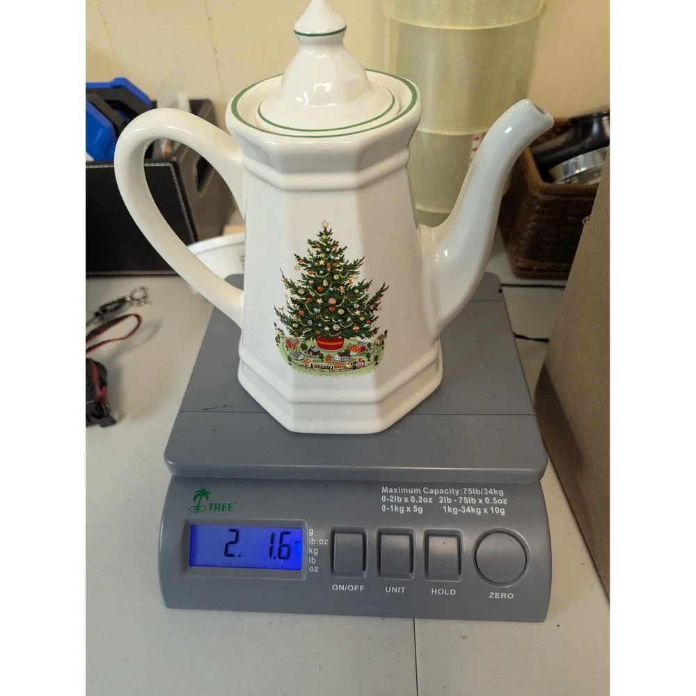 Pfaltzgraff Tea Pot Heritage Christmas Tree Stoneware White Green Trim USA 1980s